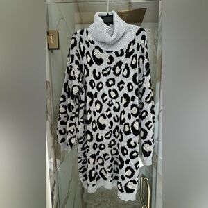 Very soft grey, black and tan cheetah print turtleneck sweater mini dress